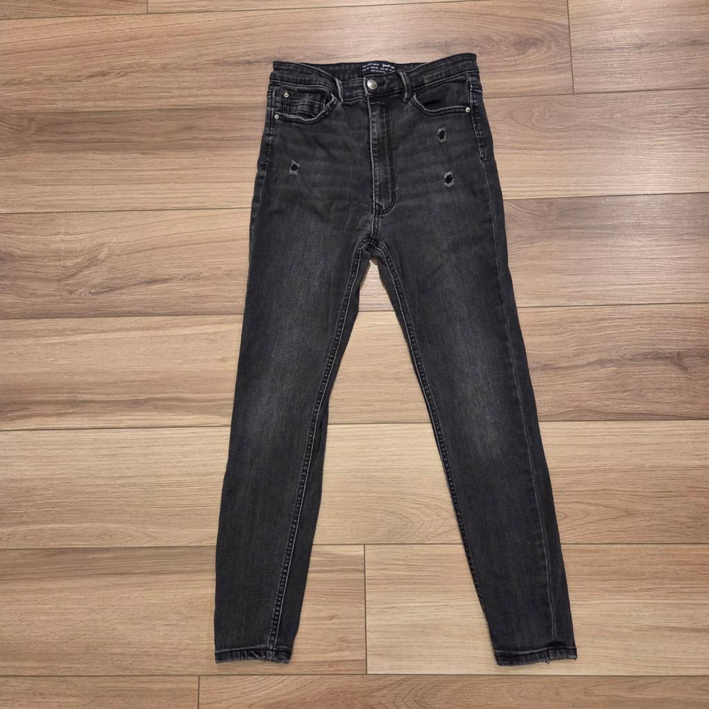 Stradivarius Black Super High Waist Distressed Jeans Size 8
